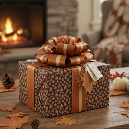 Golden Amber Brown Autumn Leaf Pattern Geschenkpapier