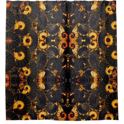 Golden Amber Schwarz Nautilus Muschel Muster, Foss Duschvorhang (Vorderseite)