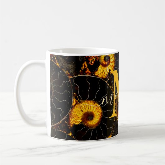 Golden Amber Schwarz Nautilus Muschel Muster, Foss Kaffeetasse (Links)