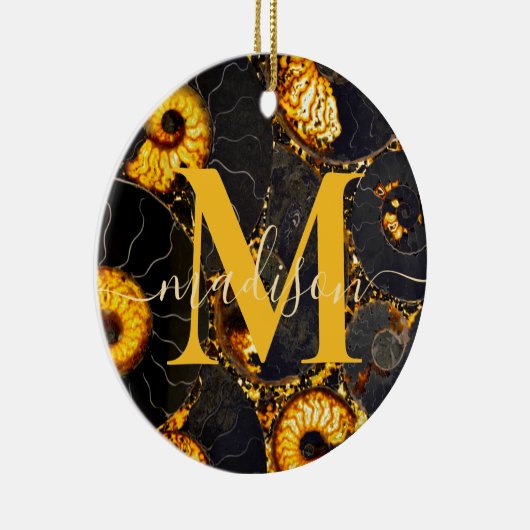 Golden Amber Schwarz Nautilus Muschel Muster, Foss Keramik Ornament (Rechts)