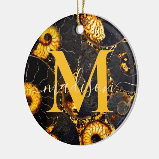 Golden Amber Schwarz Nautilus Muschel Muster, Foss Keramik Ornament (Links)