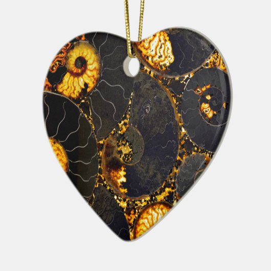 Golden Amber Schwarz Nautilus Muschel Muster, Foss Keramikornament (Links)