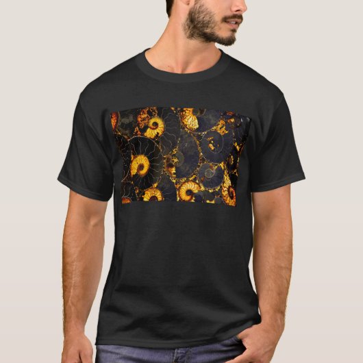 Golden Amber Schwarz Nautilus Muschel Muster, Foss T-Shirt (Vorderseite)