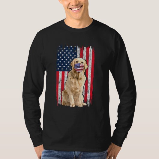 Golden American Flag Hund trägt Gesichtsmaske 4. J T-Shirt (Vorderseite)