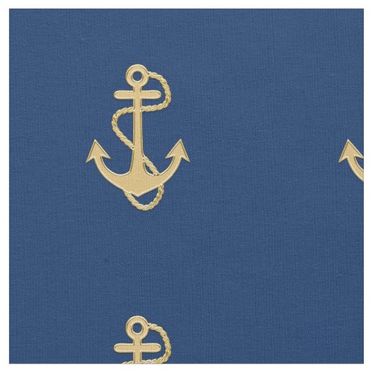 Golden Anchor auf dem Navy Blue Nautical Fabric Stoff (Nahaufnahme)