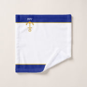 Golden Anchor & Monogram auf blau-weiß Badhandtuch Set (Waschlappen)