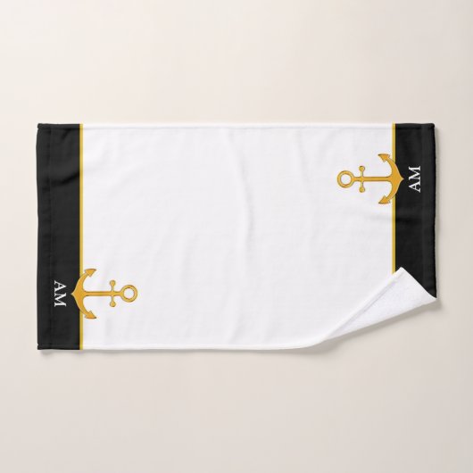 Golden Anchor & Monogram auf Schwarz und Weiß Badhandtuch Set (Handtuch)