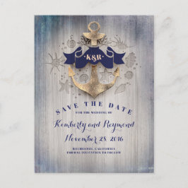 Golden Anchor Nautical Save the Date Ankündigungspostkarte