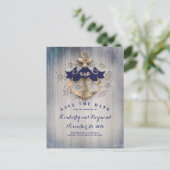 Golden Anchor Nautical Save the Date Ankündigungspostkarte (Stehend Vorderseite)