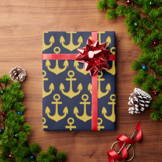 Golden Anchor über den blauen Hintergrund der Mari Geschenkpapier (Feiertagsgeschenk)