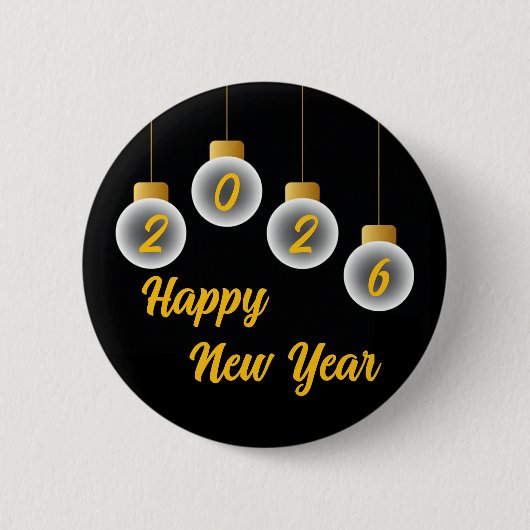Golden and Black 2026 New Year Pin Button (Vorderseite)