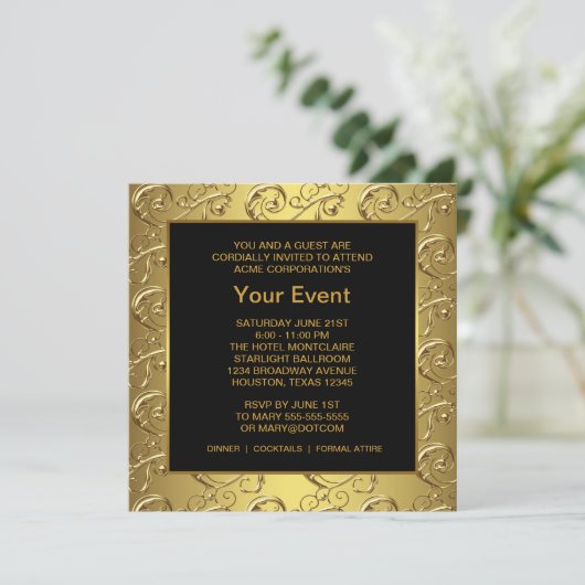 Golden and Black Corporate Party Event Einladung (Stehend Vorderseite)