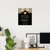 Golden and Black Glitzer Balloons Graduation Party Poster (Heimbüro)