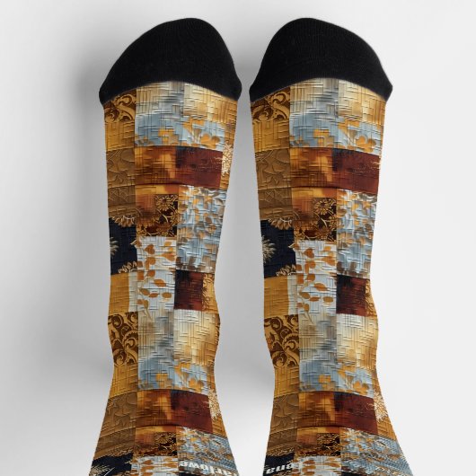 Golden and Blue Patchwork Socks - Custom Artistic Socken (Oben)