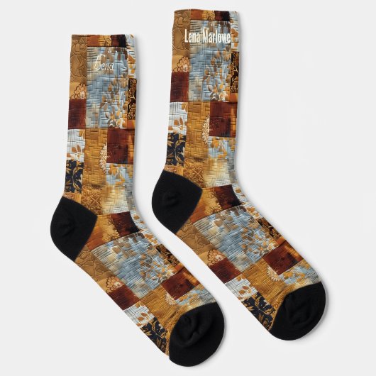 Golden and Blue Patchwork Socks - Custom Artistic Socken (Rechts)