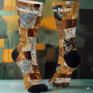 Golden and Blue Patchwork Socks - Custom Artistic Socken