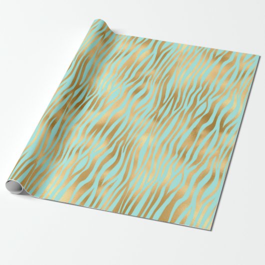 Golden and Blue Zebra Print Geschenkpapier (Ungerollt)