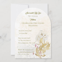 Golden and Blush Bloral 50. Geburtstag Einladung