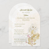 Golden and Blush Bloral 50. Geburtstag Einladung (Vorne/Hinten)