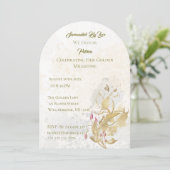 Golden and Blush Bloral 50. Geburtstag Einladung (Stehend Vorderseite)