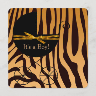 Golden and Brown Carriage Boy Zebra Baby Showroom Einladung