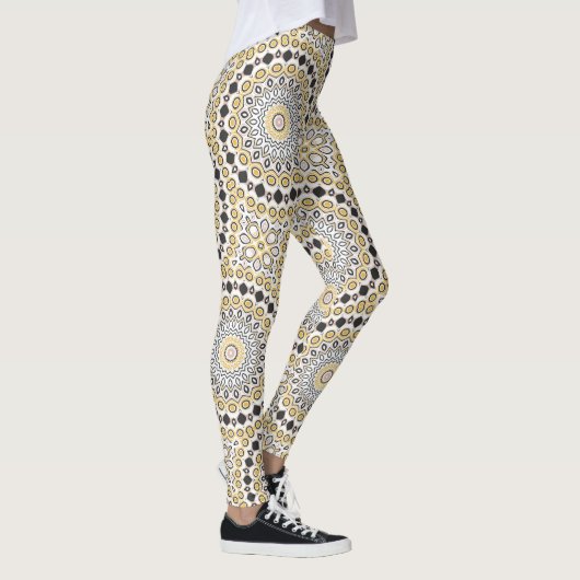 Golden and Charcoal Mandala Pattern Leggings (Rechts)