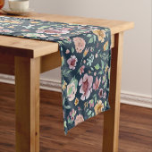 Golden and Mauve Blume auf Dunkelblau Kurzer Tischläufer (Beispiel)