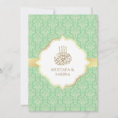 Golden and Mint Green Damask Islamische Hochzeit Einladung (Vorderseite)