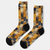 Golden and Navy Tile Patchwork - Custom Artistic Socken (Linkes Detail)