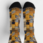 Golden and Navy Tile Patchwork - Custom Artistic Socken (Oben)