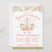 Golden and peach Unicorn Face Birthday Einladung (Vorderseite)