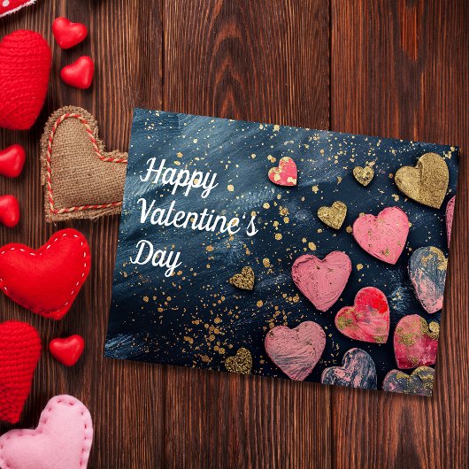 Golden and Pink Hearts on dark ground Valentine's Postkarte