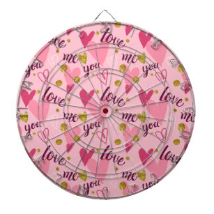 Golden and Pink Hearts with Liebe Me You Pattern Dartscheibe