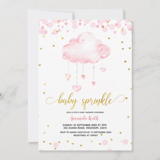 Golden and Pink Rainclow Baby Sprinkle Einladung (Vorderseite)