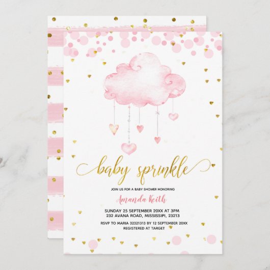 Golden and Pink Rainclow Baby Sprinkle Einladung (Vorne/Hinten)