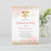 Golden and Pink RN Nurse Graduation Party Einladung (Stehend Vorderseite)