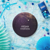 Golden and Plum Shooting Star Night Wedding Pappteller (Party)