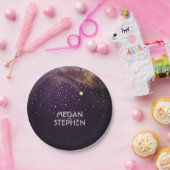 Golden and Plum Shooting Star Night Wedding Pappteller (Party)