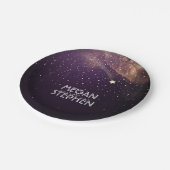 Golden and Plum Shooting Star Night Wedding Pappteller (Schrägansicht)