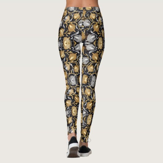 Golden and Silver Oak Tree Acorn Design Leggings (Rückseite)