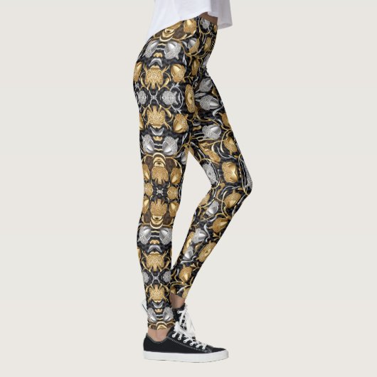 Golden and Silver Oak Tree Acorn Design Leggings (Rechts)