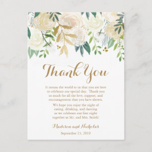 Golden and White Blume Place Einstellung Danke Kar Postkarte