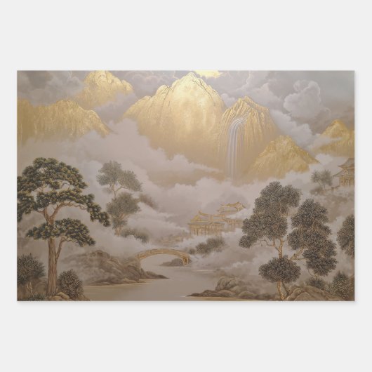 Golden and White Koi Fish Japanisches Wrapping Pap Geschenkpapier Set (Vorderseite 3)