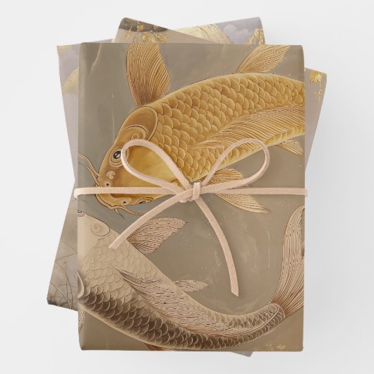 Golden and White Koi Fish Japanisches Wrapping Pap Geschenkpapier Set (Beispiel)