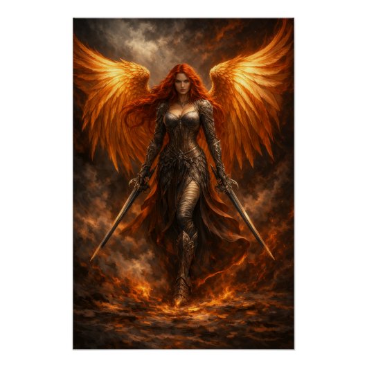 Golden Angel of Fire | Epic Fantasy Wall Art Poster (Vorderseite)