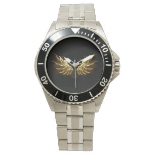 Golden Angel Wings auf schwarzem Hintergrund Armbanduhr