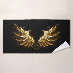 Golden Angel Wings auf schwarzem Hintergrund Badehandtuch