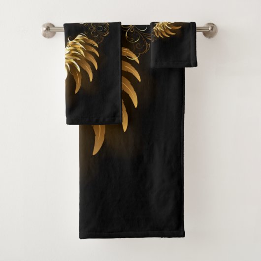Golden Angel Wings auf schwarzem Hintergrund Badhandtuch Set (Insitu)