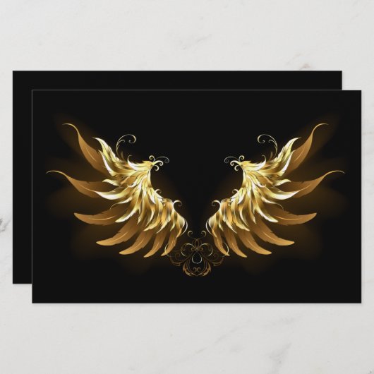 Golden Angel Wings auf schwarzem Hintergrund Briefpapier (Vorne/Hinten)