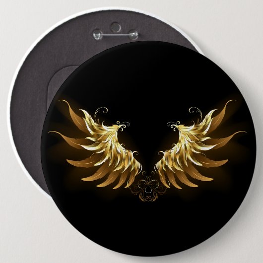 Golden Angel Wings auf schwarzem Hintergrund Button (Vorne & Hinten)